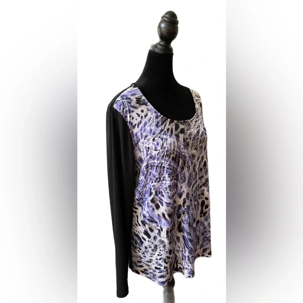 Chico’s: Black, White & Blue Paisley Pattern Blouse